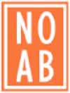 logo NOAB, oranje achtergrond met witte letters en omlijsting